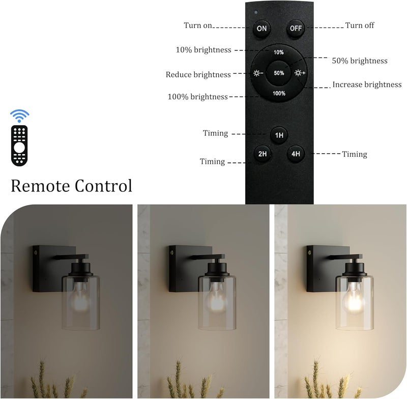 Rayogale Battery Operated Wall Sconce Set of 2, Black Rechargeable Wall Lights with Timer Function, Easy Install Dimmable Wireless Wall Lamps for Living Room, Bedroom, Hallway, Entryway Decor 3000K - Image 2